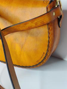 Retro Hand Tooled Latigo Leather Shoulder Bag - Hand-dyed and hand-stitched - Solid Brass hardware