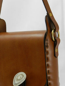 Handmade Latigo Leather Shoulder \ Crossbody Bag - Hand-dyed and hand-stitched - Tie-down antler button closure - Solid Brass hardware