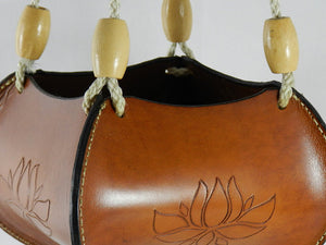 Handcrafted Tooled Latigo Leather Plant Hanger - Lotus Design