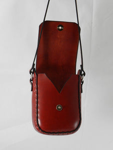 Handmade Latigo Leather Shoulder Bag \ Leather Crossbody Bag - Hand-dyed red and hand-stitched - Magnetic flower clasp