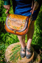Tooled Latigo Leather Shoulder Bag / Crossbody Purse- Hand-tooled, hand-dyed and hand-stitched