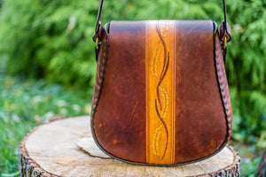 Made to Order - Retro Large Handmade Latigo Leather Shoulder Bag with  Braided Strap - Hand-dyed and hand-stitched - Solid Brass hardware