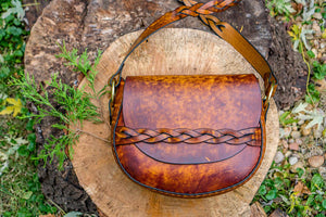 Made to Order - Retro Large Handmade Latigo Leather Shoulder Bag with Braided Strap - Hand-dyed and hand-stitched - Solid Brass hardware