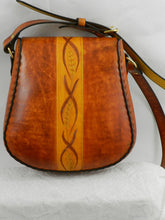 Handmade Latigo Leather Shoulder \ Crossbody Bag - Hand-dyed, hand tooled, hand-stitched - Solid Brass hardware with magnetic clasp
