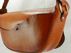 Handmade Natural Edge Latigo Leather Tote Bag \ Shoulder Bag with Natural Edge Back Pocket - Hand-dyed, hand-stitched