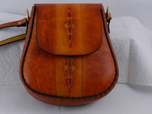 Handmade Tooled Latigo Leather Shoulder Bag \ Crossbody Bag - Hand-dyed, hand-stitched