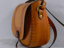 Handmade Latigo Leather Shoulder Bag \ Crossbody Bag - Hand-carved tooled, hand-dyed and hand-stitched - Brass hardware