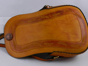 Handmade Latigo Leather Shoulder Bag \ Crossbody Bag - Hand-carved tooled, hand-dyed and hand-stitched - Brass hardware