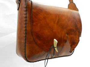 Handmade Natural Edge Latigo Leather Messenger Bag with Natural Edge Back Pocket - Hand-dyed, hand-stitched - Stainless Steel Hardware