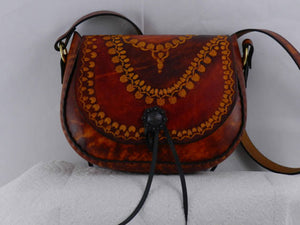 Tooled Latigo Leather Shoulder Bag \ Crossbody Bag - Hand-tooled, hand-dyed and hand-stitched with inner pocket