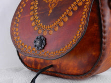 Tooled Latigo Leather Shoulder Bag \ Crossbody Bag - Hand-tooled, hand-dyed and hand-stitched with inner pocket